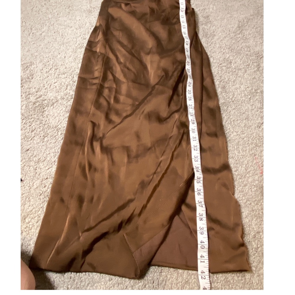 Contenta Brown Satin One Shoulder Midi Dress Ruched Bodycon XS - Picture 8 of 12